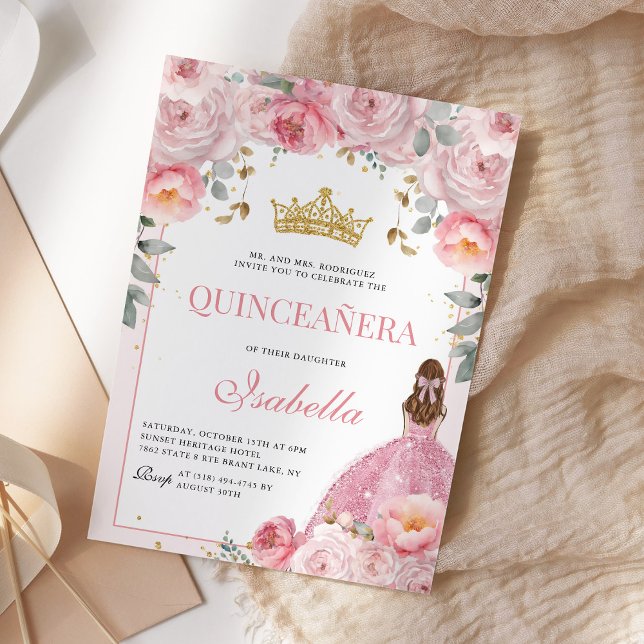 Floral Quinceanera Blush Pink Gold Princess Invitation (Creator Uploaded)