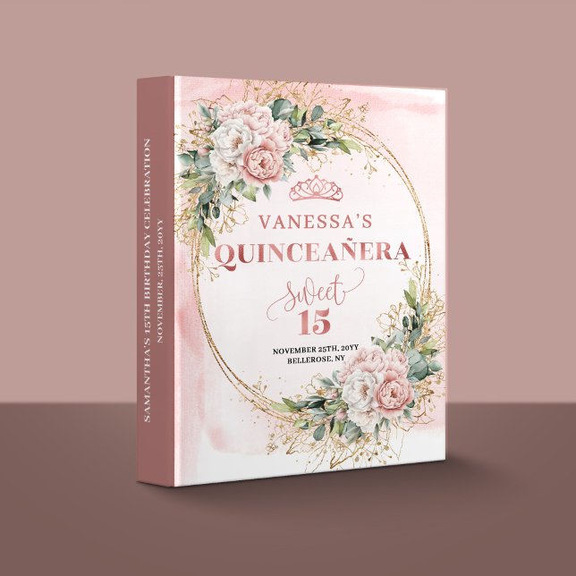 Floral Quinceañera Memory Album in Dusty Pink   Binder (Floral Quinceañera Memory Album in Dusty Pink and Gold)