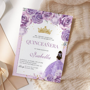 Floral Quinceanera Purple Lilac Gold Princess Invitation