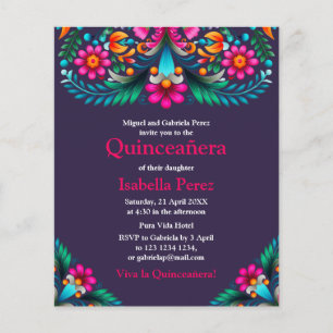 Floral Quinceanera Purple Mexican Fiesta Birthday Flyer