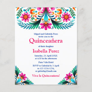 Floral Quinceanera White Mexican Fiesta Birthday Flyer