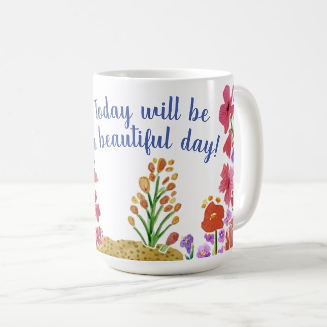 Floral Quote Coffee Mug "Beautiful Morning" (Front Right)