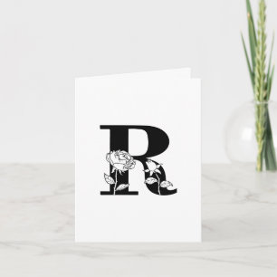 Floral R Monogram On White Note Card
