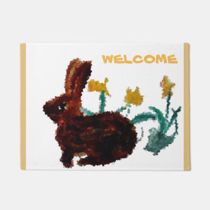 Floral Rabbit Art Welcome Doormat