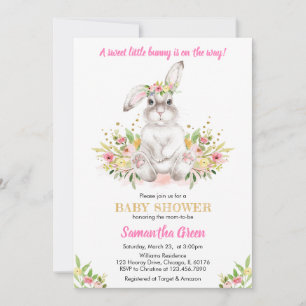 Floral Rabbit Baby Shower Invitation