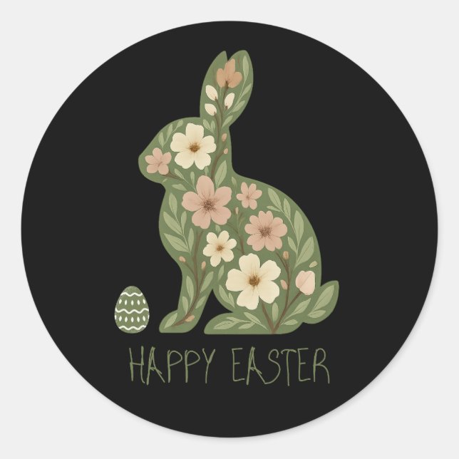 Floral Rabbit & Nature Eggs – Funny Easter Vibes Classic Round Sticker (Front)