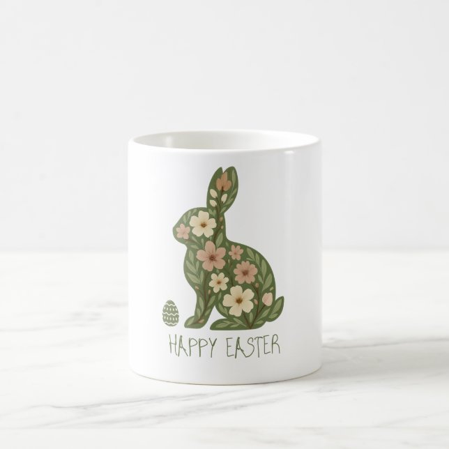 Floral Rabbit & Nature Eggs – Funny Easter Vibes Coffee Mug (Center)