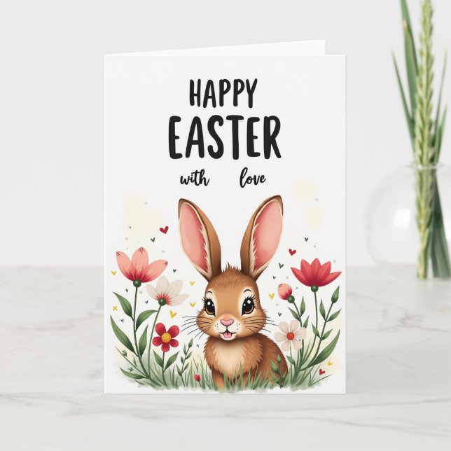 Floral Rabbit Springtime Card (Front)