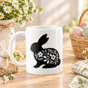 Floral Rabbit Stencil Mug – Cute Bunny Coffee