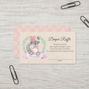 Floral Raccoon Baby Shower Diaper Raffle Ticket