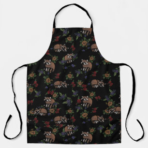 Floral Raccoons Cute Sleeping Raccoon Pattern Apron