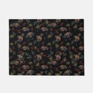 Floral Raccoons Cute Sleeping Raccoon Pattern Doormat
