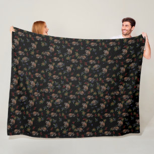 Floral Raccoons Cute Sleeping Raccoon Pattern Fleece Blanket