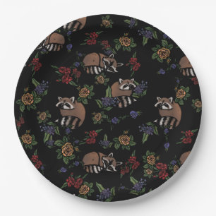 Floral Raccoons Cute Sleeping Raccoon Pattern Paper Plate