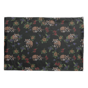 Floral Raccoons Cute Sleeping Raccoon Pattern Pillowcase