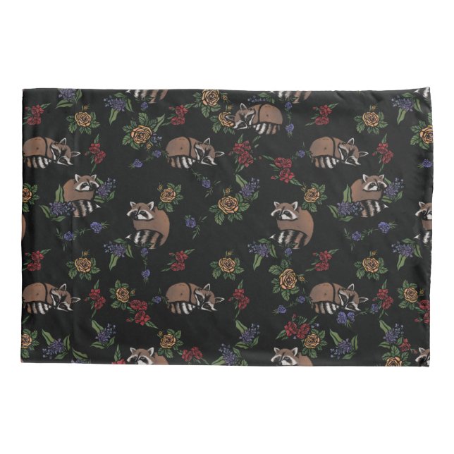 Floral Raccoons Cute Sleeping Raccoon Pattern Pillowcase (Back)