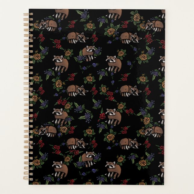 Floral Raccoons Cute Sleeping Raccoon Pattern Planner (Front)