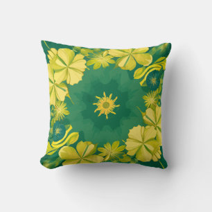 Floral Radiance: Yellow & Green Botanical Pattern Throw Pillow