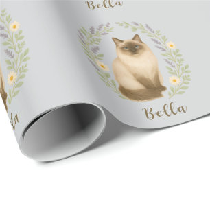 Floral Ragdoll Cat Frame Personalized Name Wrapping Paper
