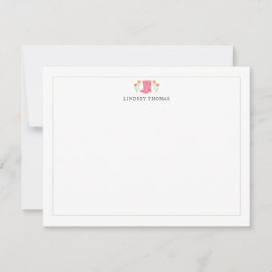 Floral Rain Boots Border Personalized Stationery Card