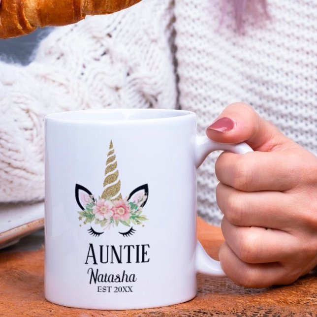 Floral rainbow auntie, pregnancy annoucement coffee mug (Creator Uploaded)