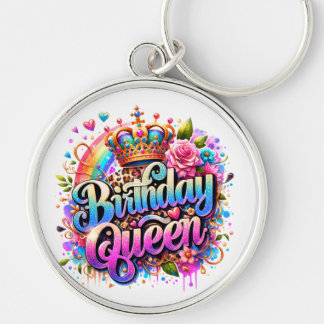 Floral Rainbow Birthday Queen Keychain