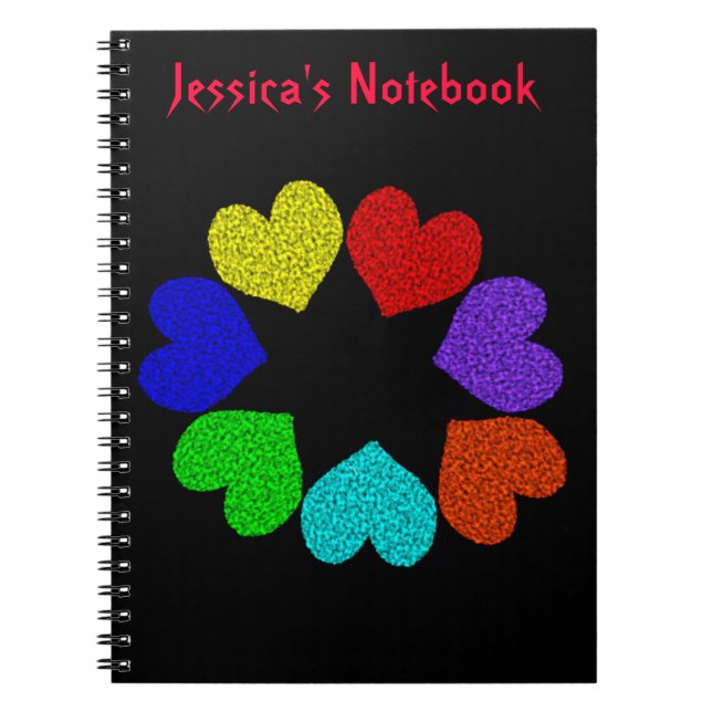 Floral Rainbow Love Hearts Carnet personnalisable (Devant)