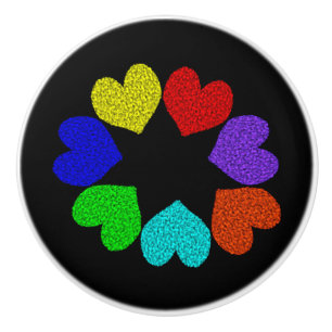 Floral Rainbow Love Hearts Ceramic Knob