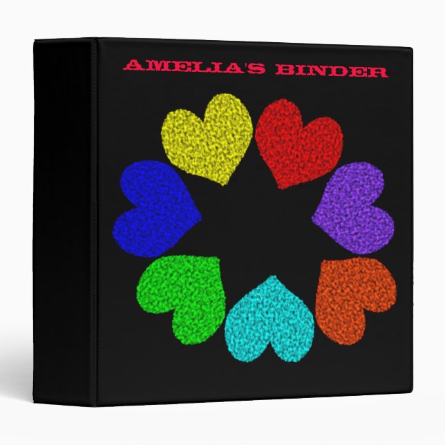 Floral Rainbow Love Hearts Custom Binder (Front/Spine)