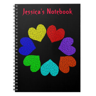 Floral Rainbow Love Hearts Customizable Notebook