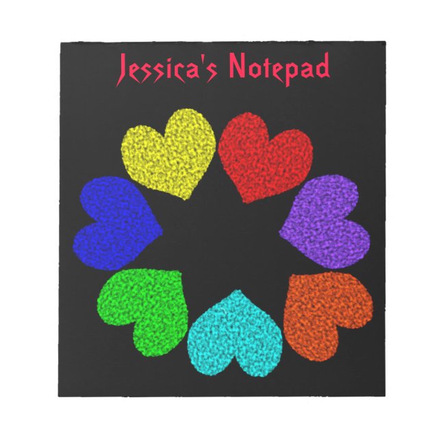 Floral Rainbow Love Hearts Customizable Notepad (Front)