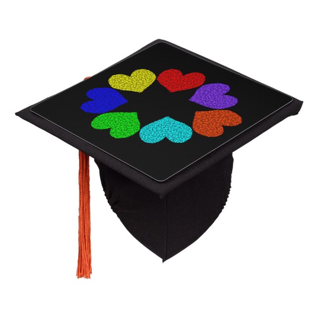 Floral Rainbow Love Hearts Graduation Cap Topper (Angled)
