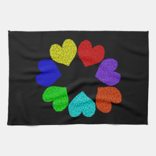 Floral Rainbow Love Hearts Kitchen Towel