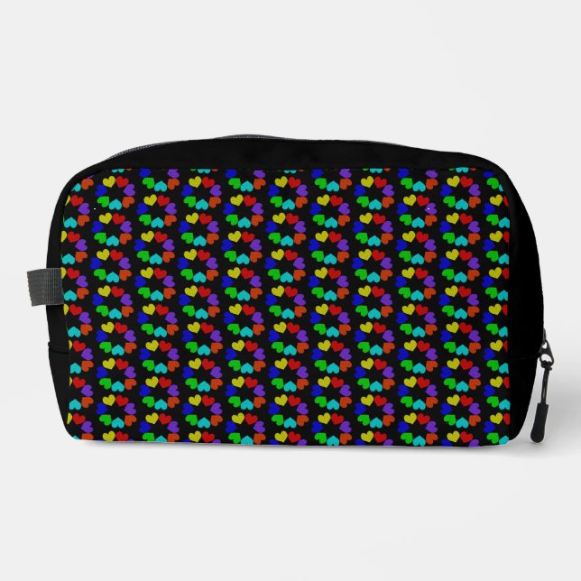Floral Rainbow Love Hearts Patterned Dopp Kit (Front)
