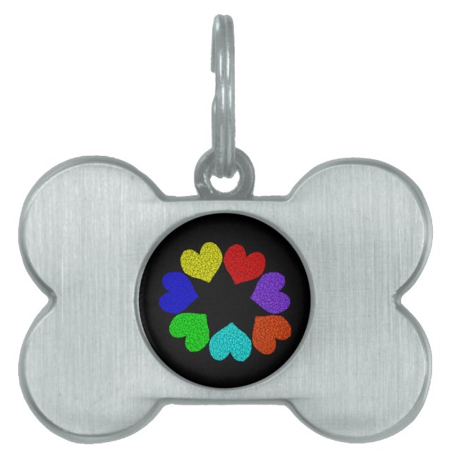 Floral Rainbow Love Hearts Pet Tag (Front)
