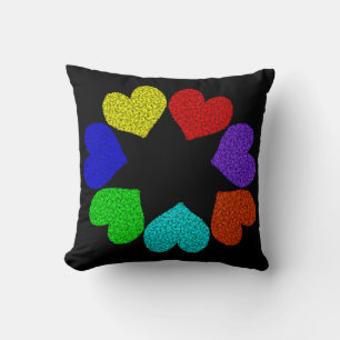 Floral Rainbow Love Hearts Pillow
