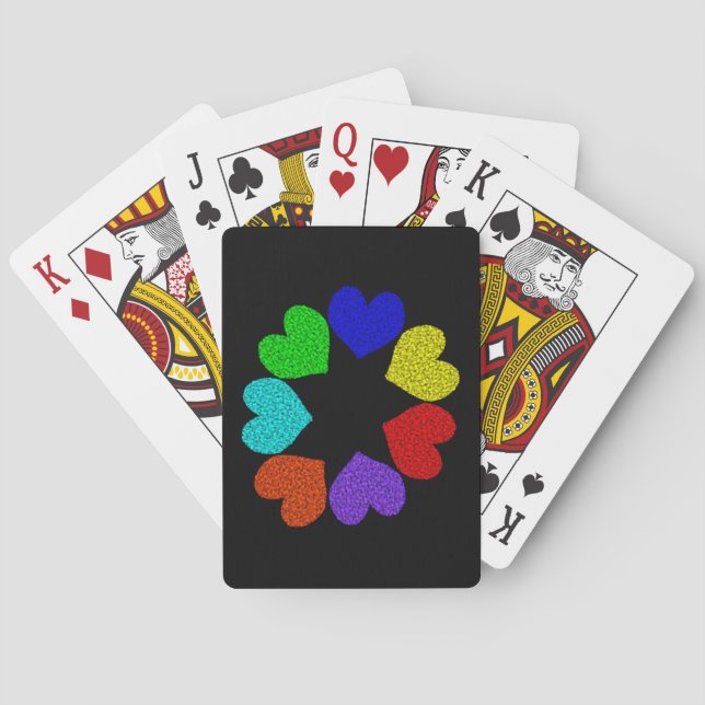 Floral Rainbow Love Hearts Playing Cards (Back)