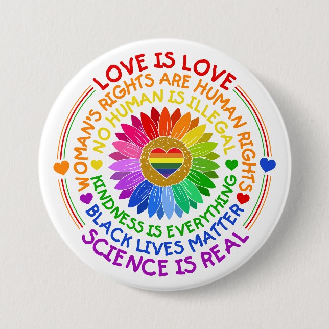 Floral Rainbow Political and Social Stand 3 Inch Round Button (Front)
