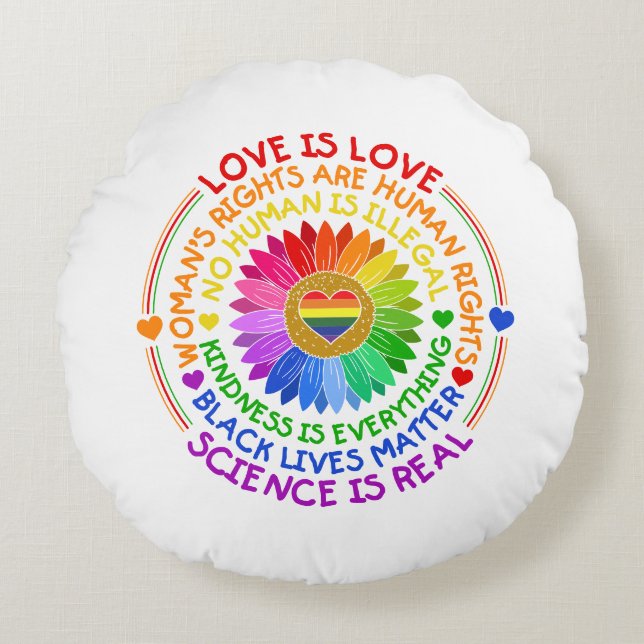 Floral Rainbow Political and Social Stand Round Pillow (Front)