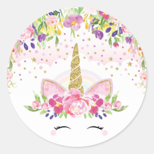 Floral Rainbow Unicorn Merci Sticker Faveurs