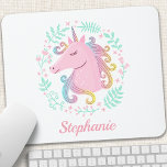 Floral Rainbow Unicorn Mouse Pad<br><div class="desc">Floral Personalized Rainbow Unicorn Mouse Pad</div>