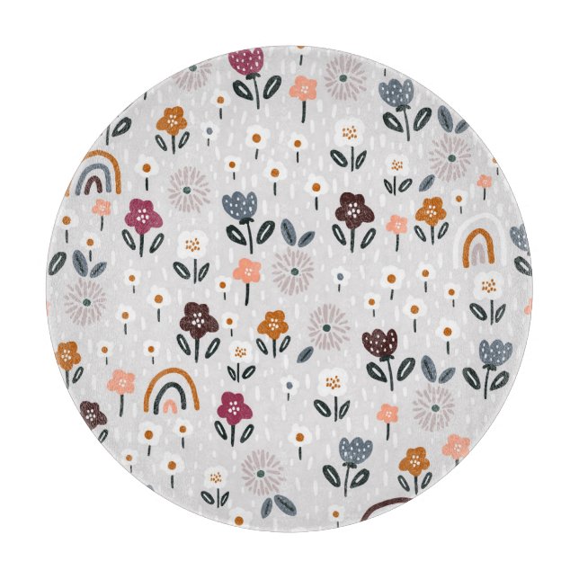 Floral Rainbows: Hand Drawn Seamless Texture Cutting Board (Front)