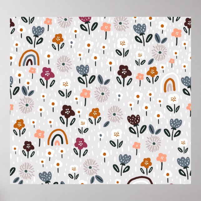 Floral Rainbows: Hand Drawn Seamless Texture Poster (Front)