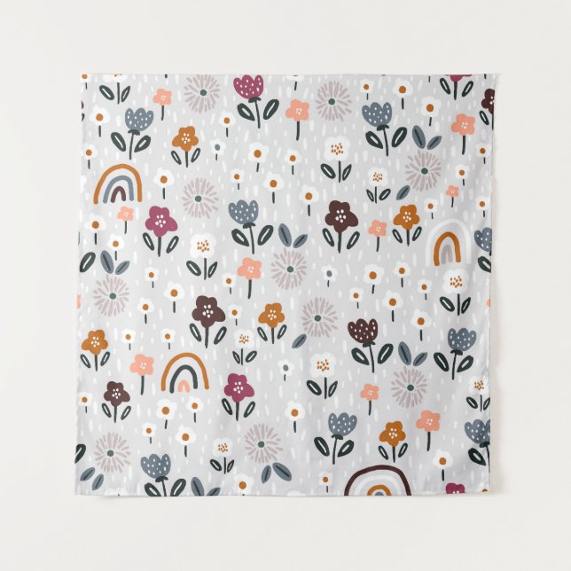 Floral Rainbows: Hand Drawn Seamless Texture Tapestry (Front)