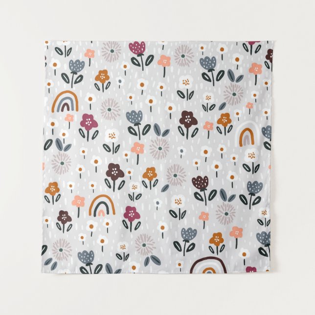 Floral Rainbows: Hand Drawn Seamless Texture Tapestry (Front)