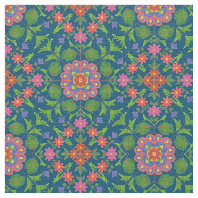 Floral Rangoli Pattern Fabric to Customize (Close Up)