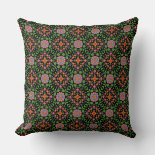 Floral Rangoli Pattern on Black Pillow or Cushion