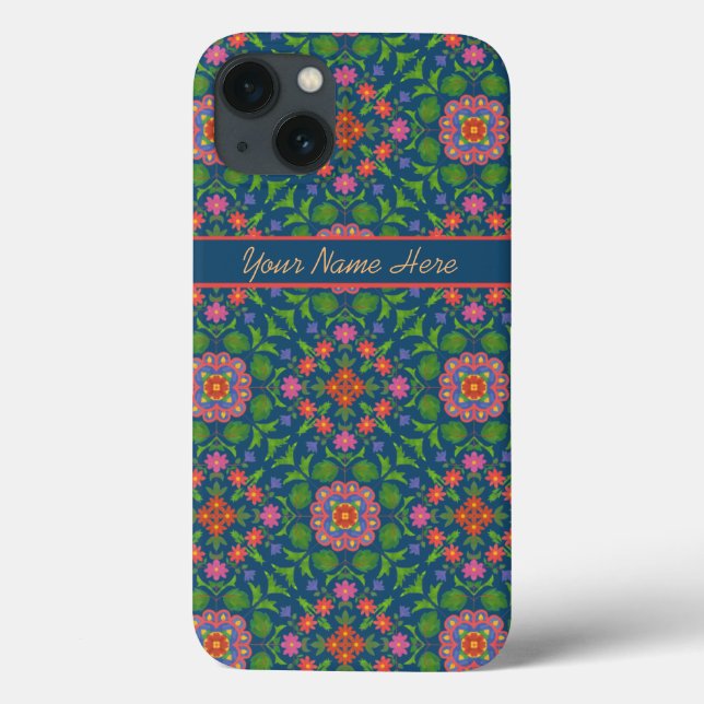 Floral Rangoli Pattern on Deep Blue iPad Mini Case (Back)