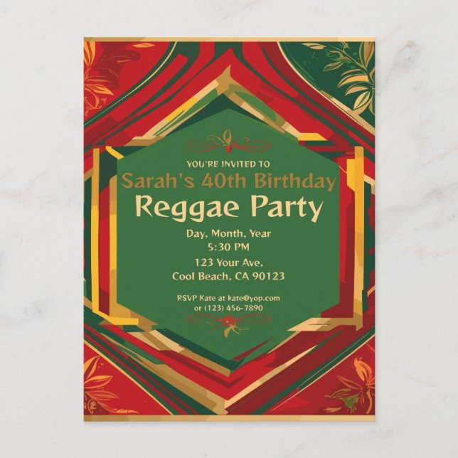 Floral Rasta Colours Customizable Reggae Party  Postcard (Front)