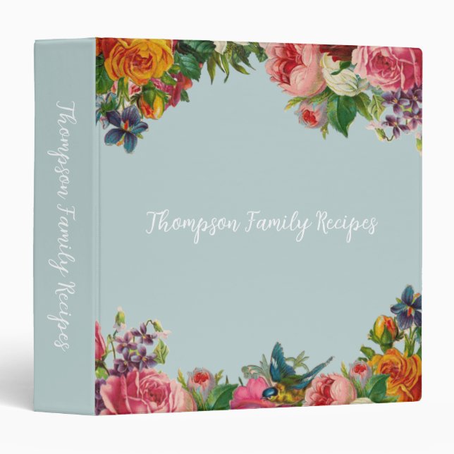 Floral recipe collection with family name blue  binder (Front/Spine)